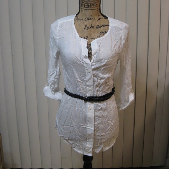 NWT Wet Seal white belted button up shirt top XS extra small - Picture 1 of 6